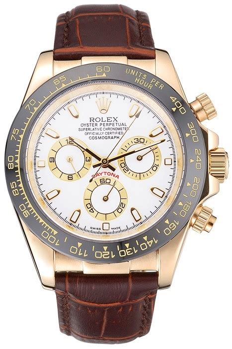 rolex cosmograph daytona gold case white dial brown leather bracelet